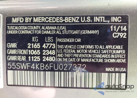 2015 Mercedes-Benz C 300 4Matic/Luxury 4Matic/Sport 4Matic из США, поврежденный, VIN 55SWF4KB6FU027372